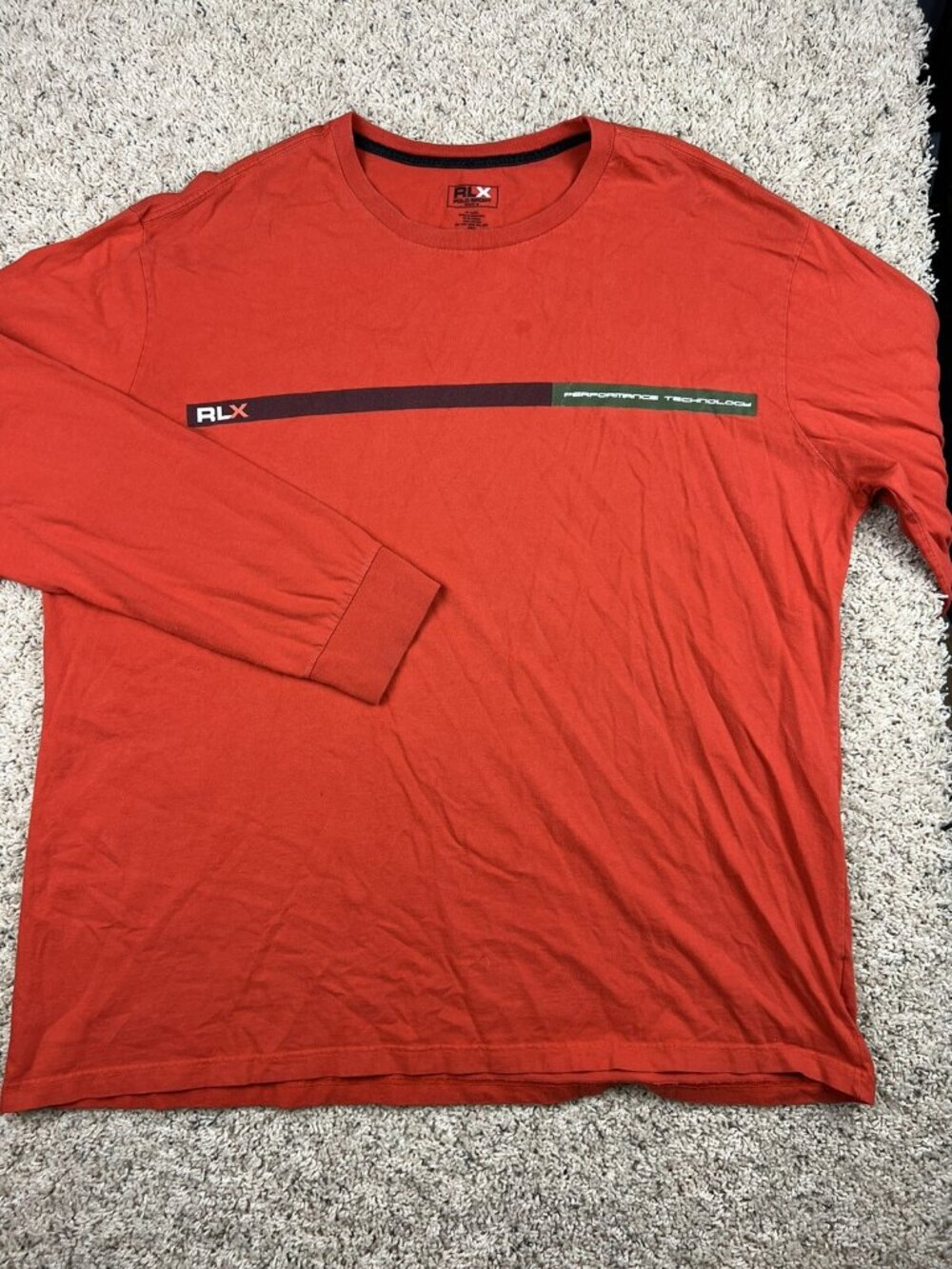 RLX Polo Sport Ralph Lauren Men’s XXL T Shirt Orange Long Sleeve Crew Neck